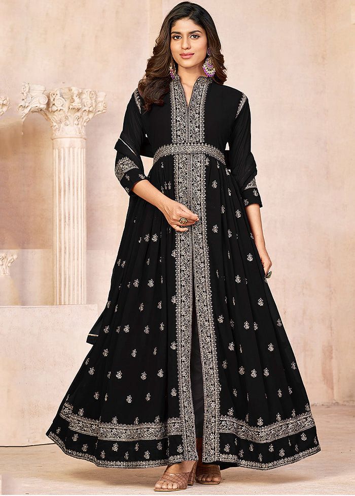 3 Pc Black Unstitched Georgette Suit Set - Indian Silk House Agencies