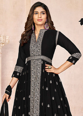 3 Pc Black Unstitched Georgette Suit Set - Indian Silk House Agencies