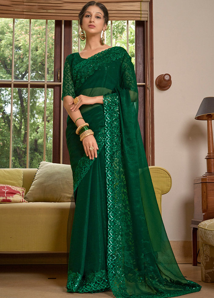 Green Chiffon Silk Saree With Blouse Piece - Indian Silk House Agencies