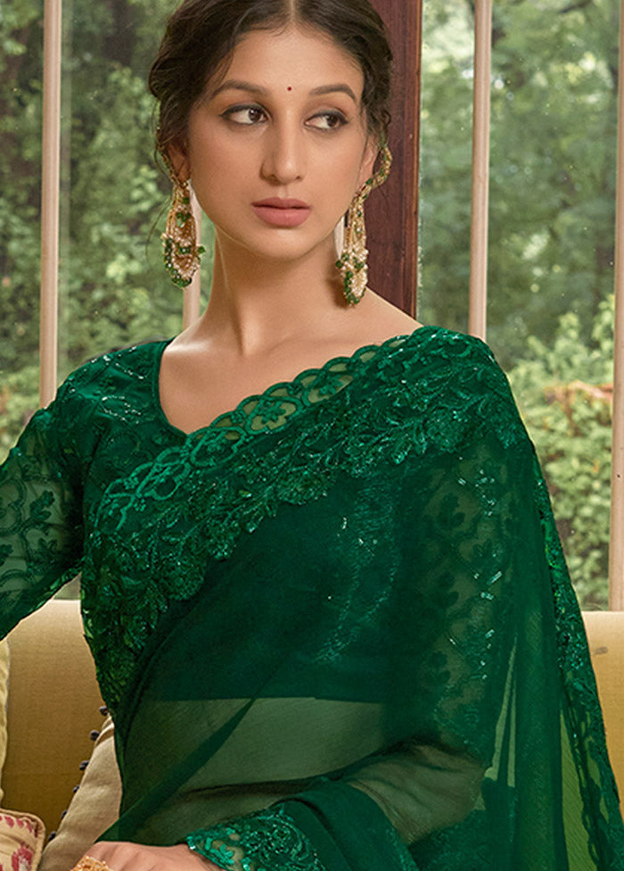 Green Chiffon Silk Saree With Blouse Piece - Indian Silk House Agencies