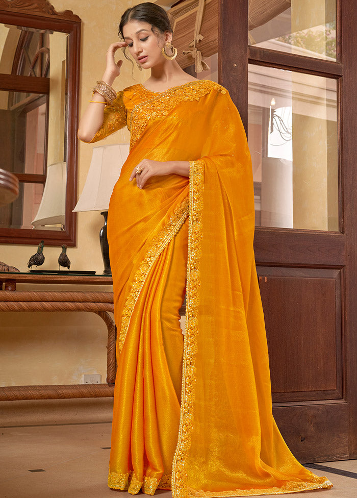 Yellow Chiffon Silk Saree With Blouse Piece - Indian Silk House Agencies