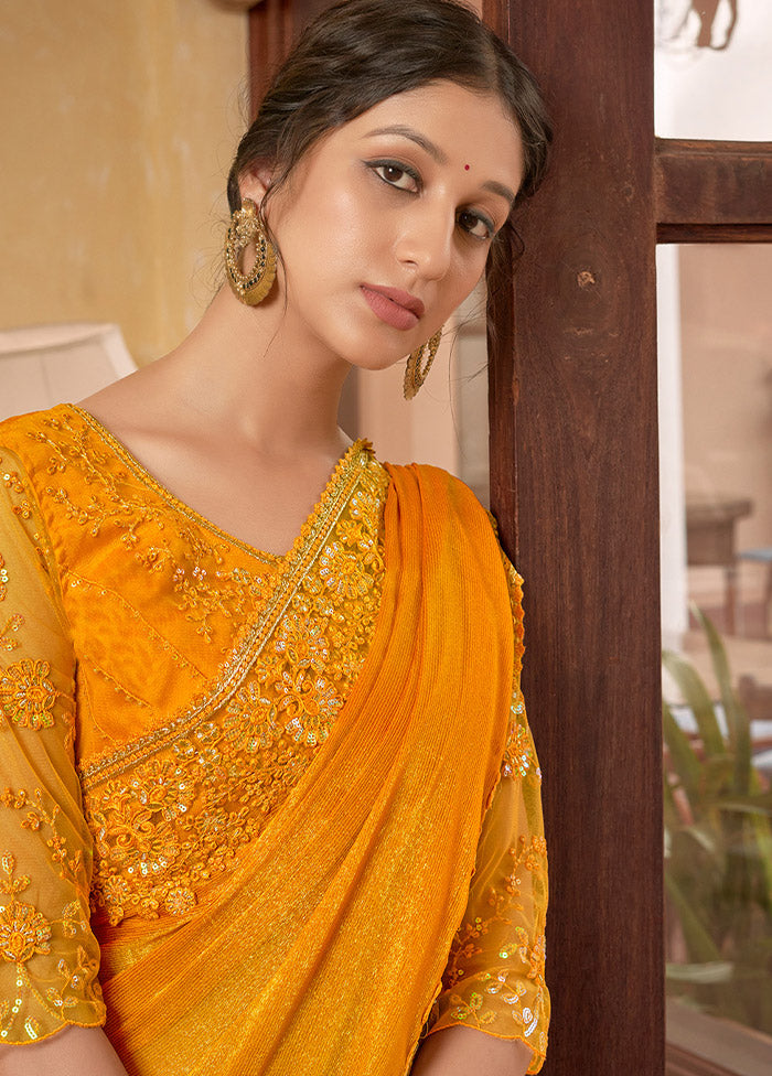 Yellow Chiffon Silk Saree With Blouse Piece - Indian Silk House Agencies