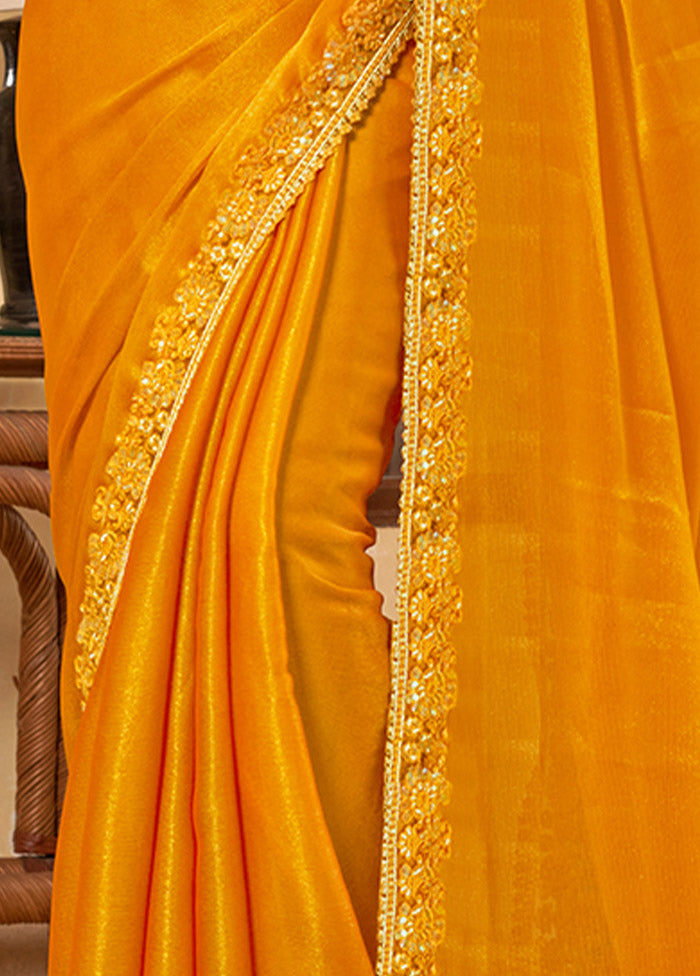 Yellow Chiffon Silk Saree With Blouse Piece - Indian Silk House Agencies