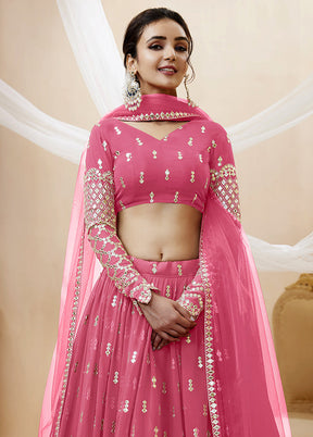 3 Pc Pink Georgette Semi Stitched Lehenga Set - Indian Silk House Agencies