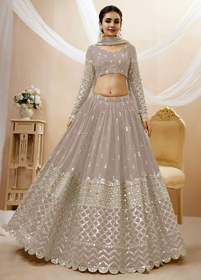 3 Pc Grey Georgette Semi Stitched Lehenga Set - Indian Silk House Agencies