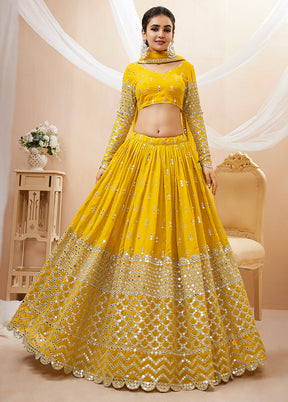 3 Pc Yellow Georgette Semi Stitched Lehenga Set - Indian Silk House Agencies