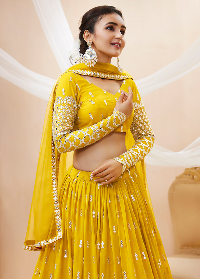 3 Pc Yellow Georgette Semi Stitched Lehenga Set - Indian Silk House Agencies