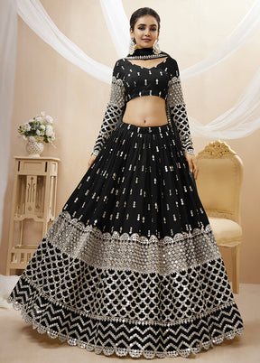 3 Pc Black Georgette Semi Stitched Lehenga Set - Indian Silk House Agencies