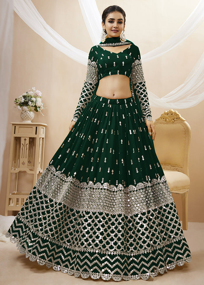 3 Pc Green Georgette Semi Stitched Lehenga Set - Indian Silk House Agencies