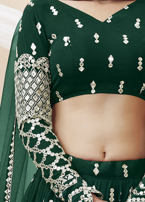 3 Pc Green Georgette Semi Stitched Lehenga Set - Indian Silk House Agencies