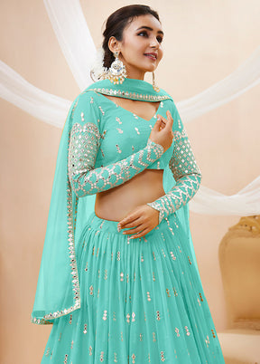 3 Pc Sky Blue Georgette Semi Stitched Lehenga Set - Indian Silk House Agencies