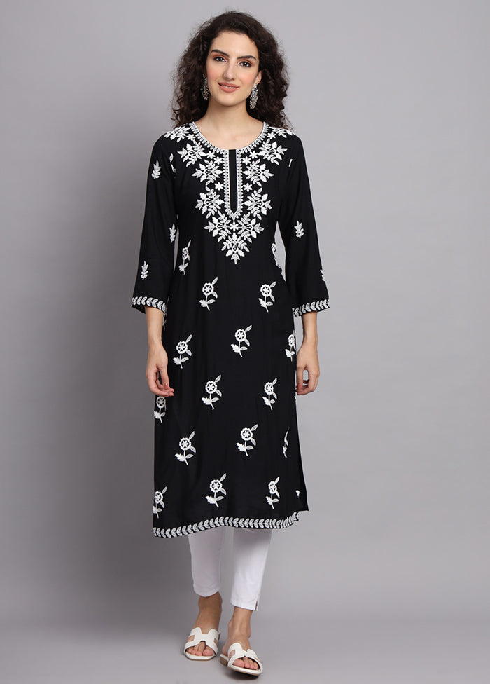 Black Readymade Rayon Chikankari Kurti - Indian Silk House Agencies