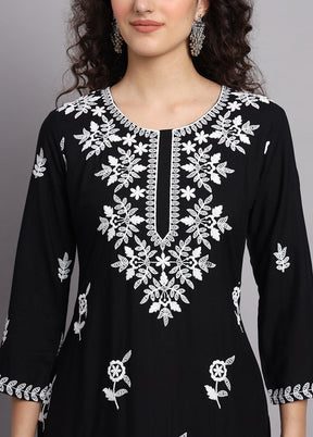 Black Readymade Rayon Chikankari Kurti - Indian Silk House Agencies