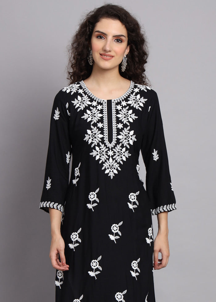 Black Readymade Rayon Chikankari Kurti - Indian Silk House Agencies