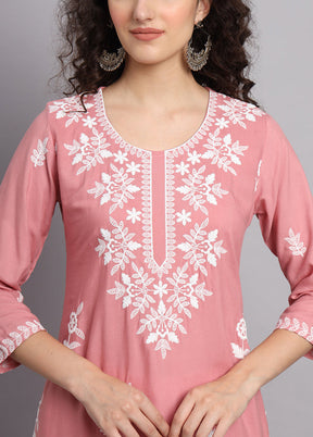 Pink Readymade Rayon Chikankari Kurti - Indian Silk House Agencies