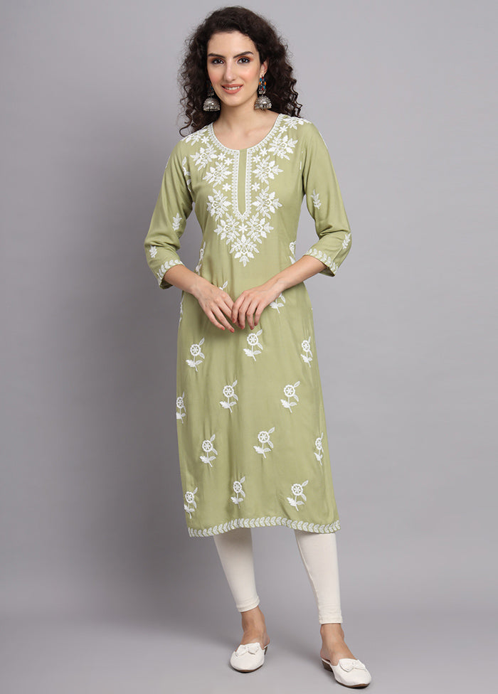 Green Readymade Rayon Chikankari Kurti - Indian Silk House Agencies