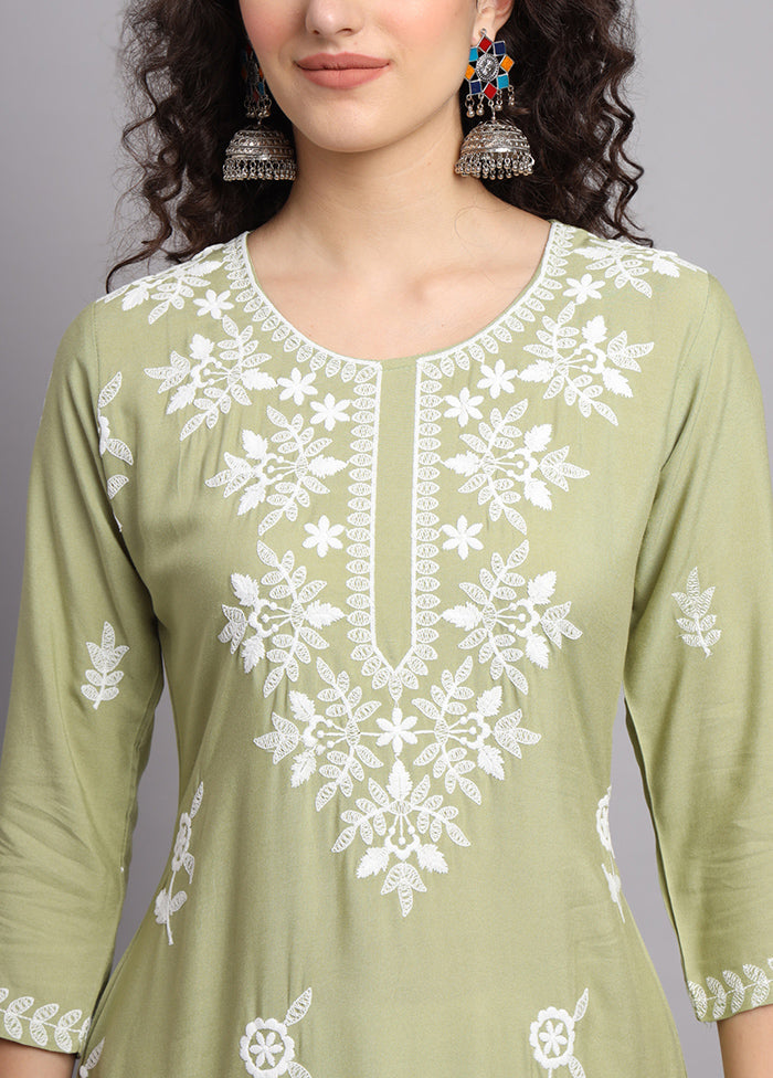 Green Readymade Rayon Chikankari Kurti - Indian Silk House Agencies