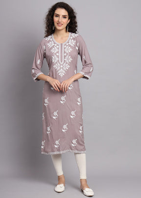 Grey Readymade Rayon Chikankari Kurti - Indian Silk House Agencies