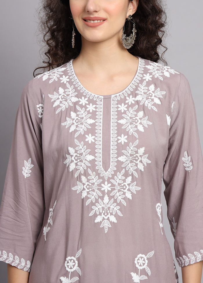 Grey Readymade Rayon Chikankari Kurti - Indian Silk House Agencies