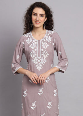 Grey Readymade Rayon Chikankari Kurti - Indian Silk House Agencies