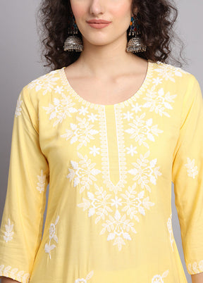 Yellow Readymade Rayon Chikankari Kurti - Indian Silk House Agencies