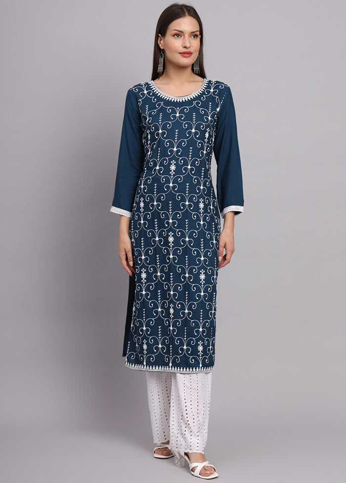 Blue Readymade Rayon Kurti - Indian Silk House Agencies