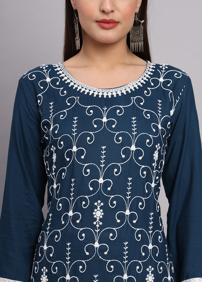 Blue Readymade Rayon Kurti - Indian Silk House Agencies