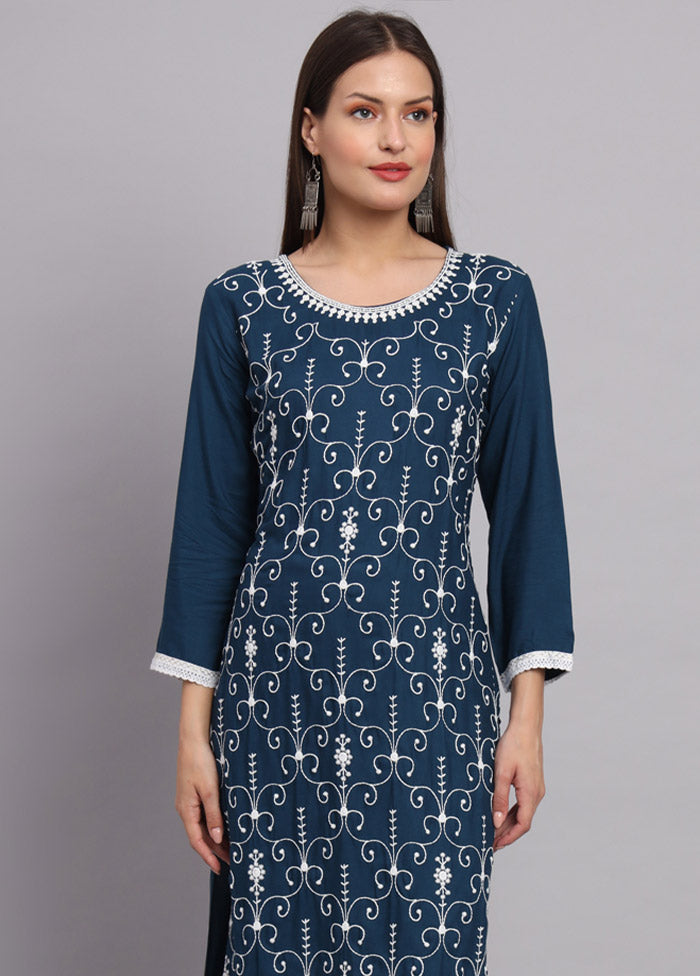 Blue Readymade Rayon Kurti - Indian Silk House Agencies