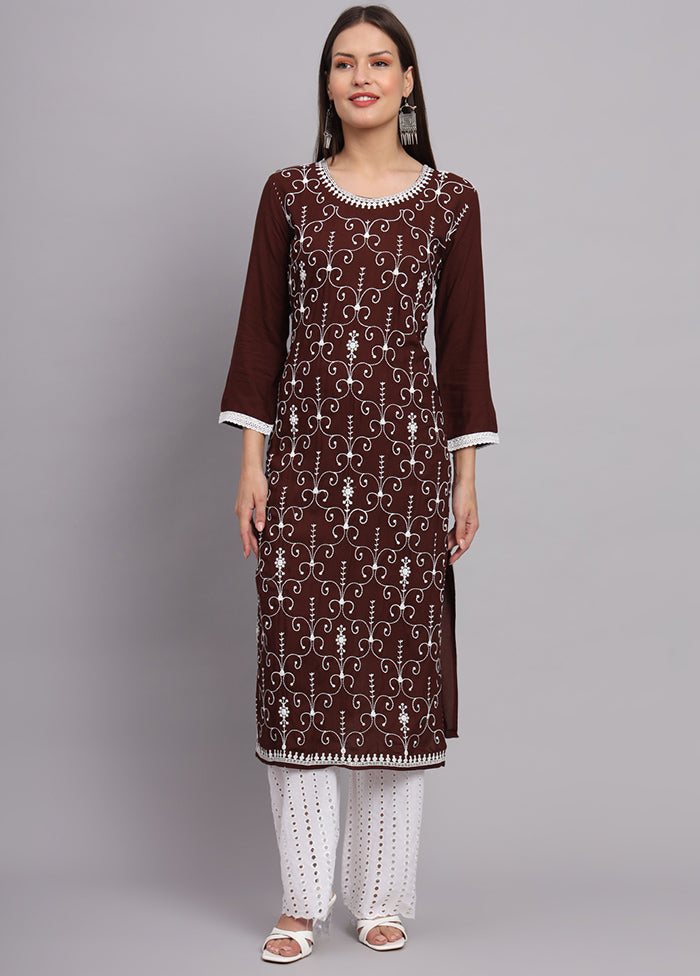 Brown Readymade Rayon Kurti - Indian Silk House Agencies