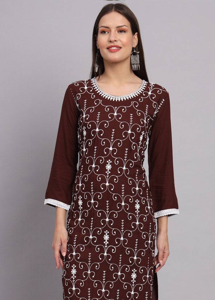 Brown Readymade Rayon Kurti - Indian Silk House Agencies