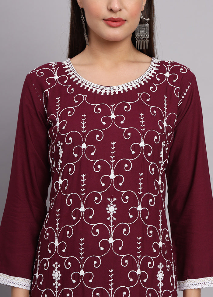 Maroon Readymade Rayon Kurti