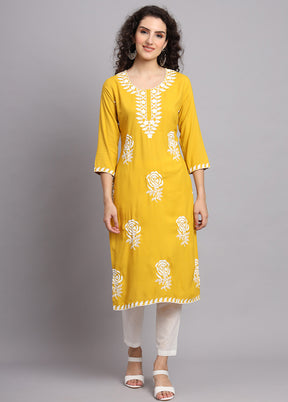 Yellow Readymade Rayon Kurti