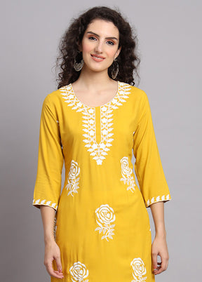 Yellow Readymade Rayon Kurti