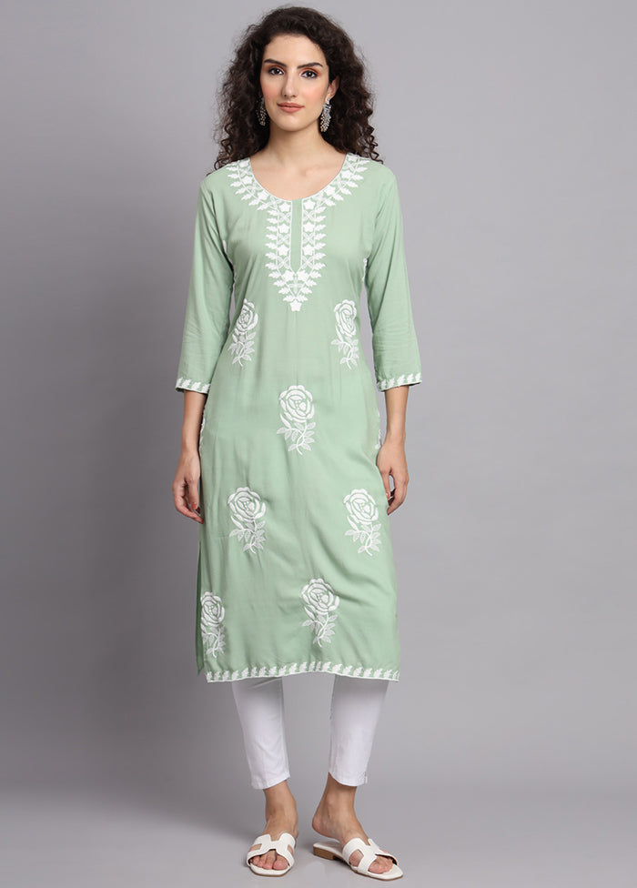 Pista Green Readymade Rayon Kurti