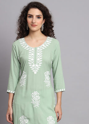 Pista Green Readymade Rayon Kurti