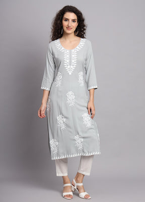 Grey Readymade Rayon Kurti