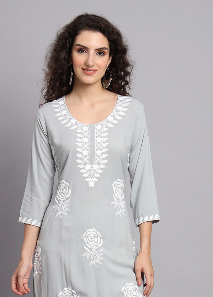 Grey Readymade Rayon Kurti