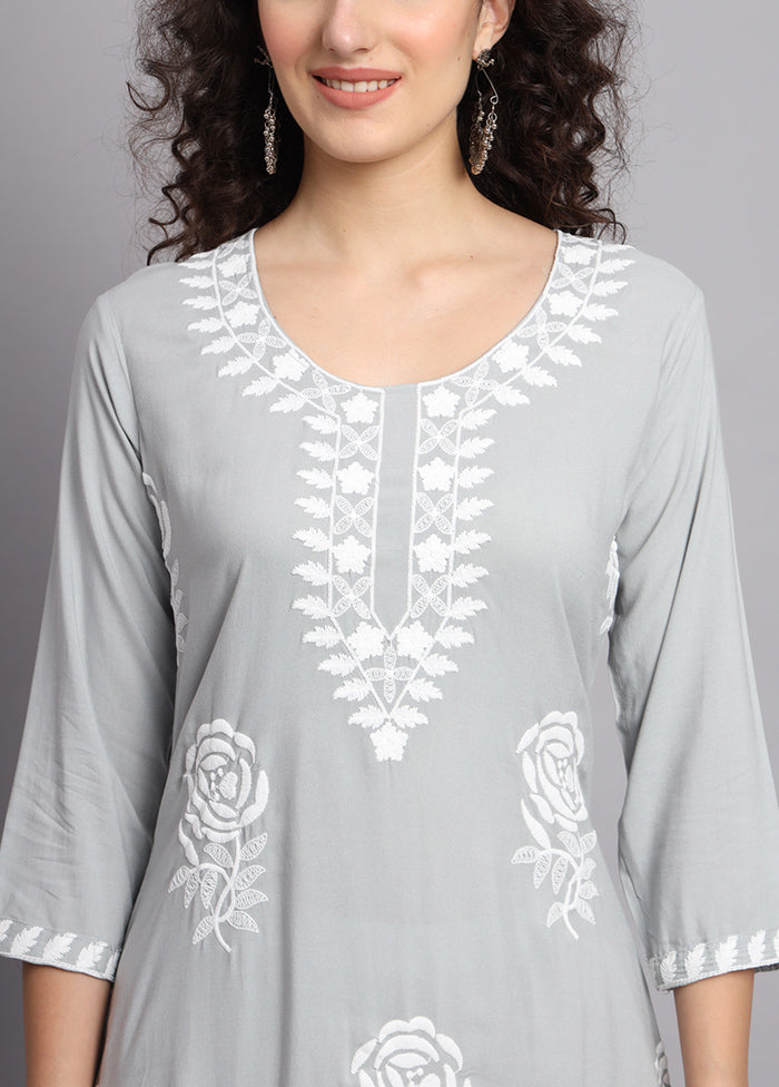 Grey Readymade Rayon Kurti