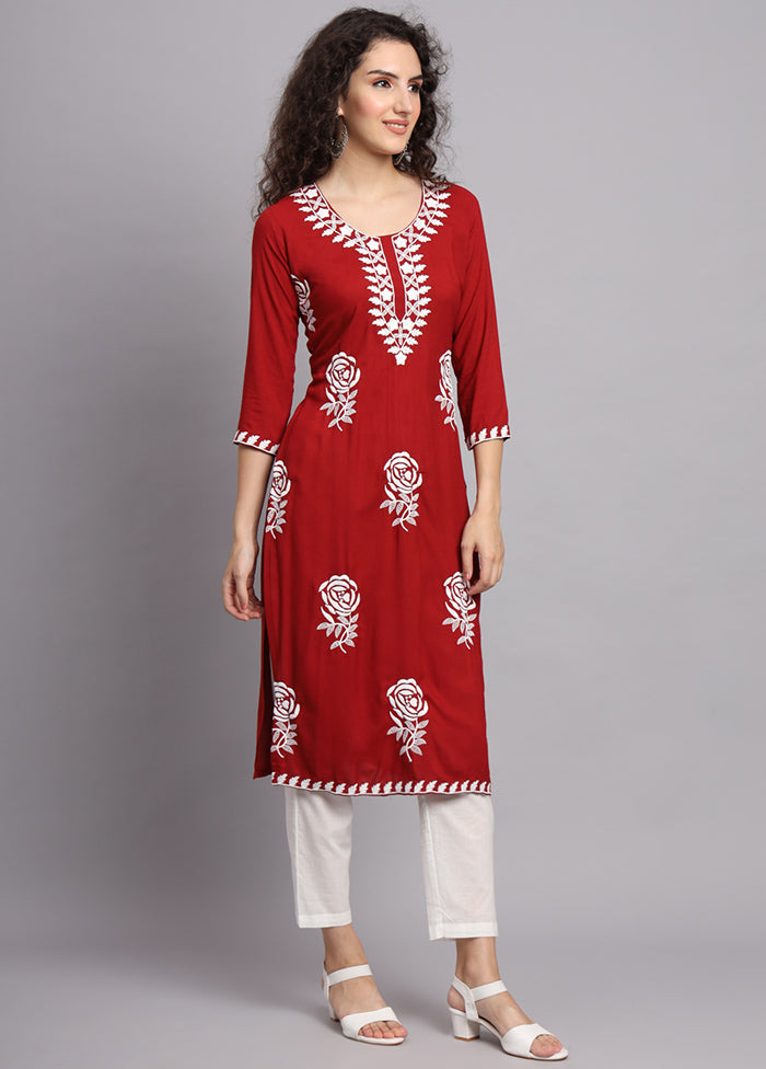 Maroon Readymade Rayon Kurti