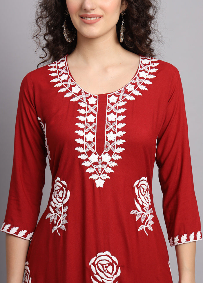 Maroon Readymade Rayon Kurti