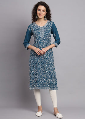 Blue Readymade Rayon Kurti - Indian Silk House Agencies