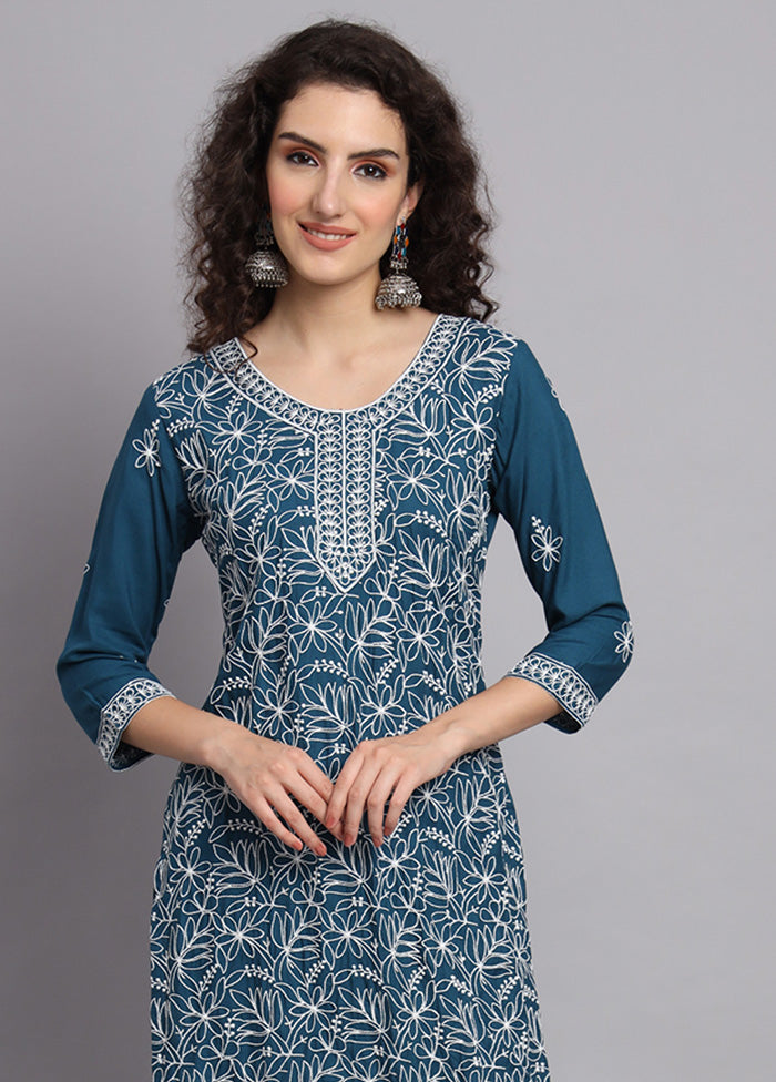 Blue Readymade Rayon Kurti - Indian Silk House Agencies