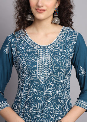 Blue Readymade Rayon Kurti - Indian Silk House Agencies