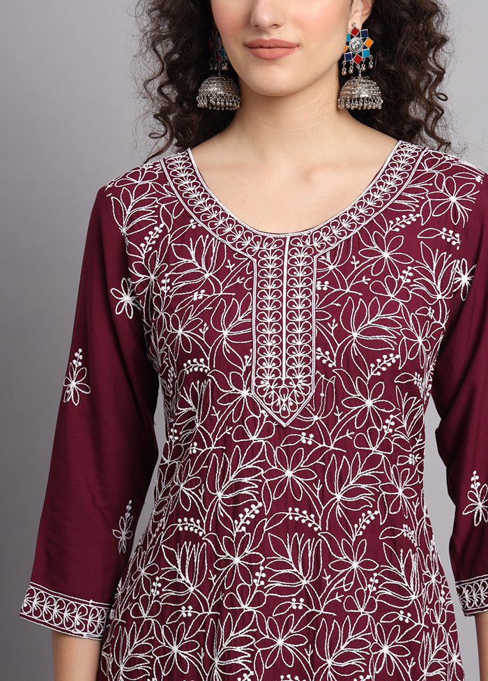 Maroon Readymade Rayon Kurti