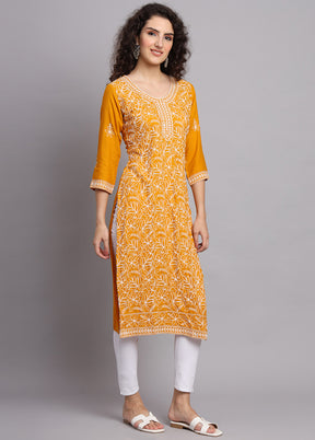 Yellow Readymade Rayon Kurti