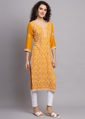 Yellow Readymade Rayon Kurti - Indian Silk House Agencies