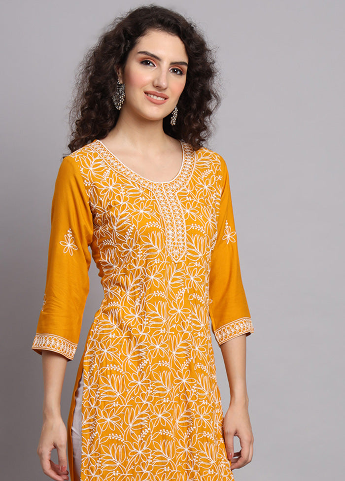 Yellow Readymade Rayon Kurti