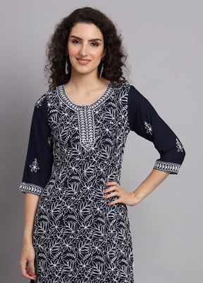 Blue Readymade Rayon Kurti - Indian Silk House Agencies