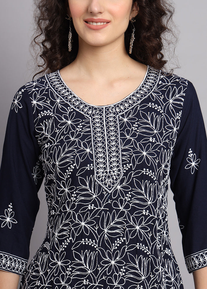 Blue Readymade Rayon Kurti - Indian Silk House Agencies