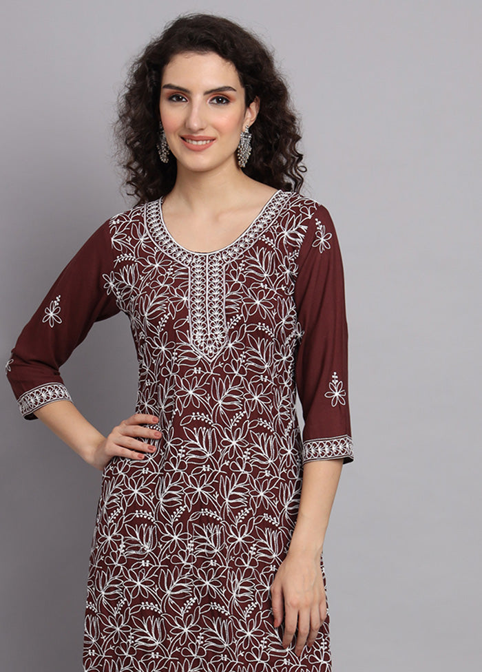 Brown Readymade Rayon Kurti - Indian Silk House Agencies